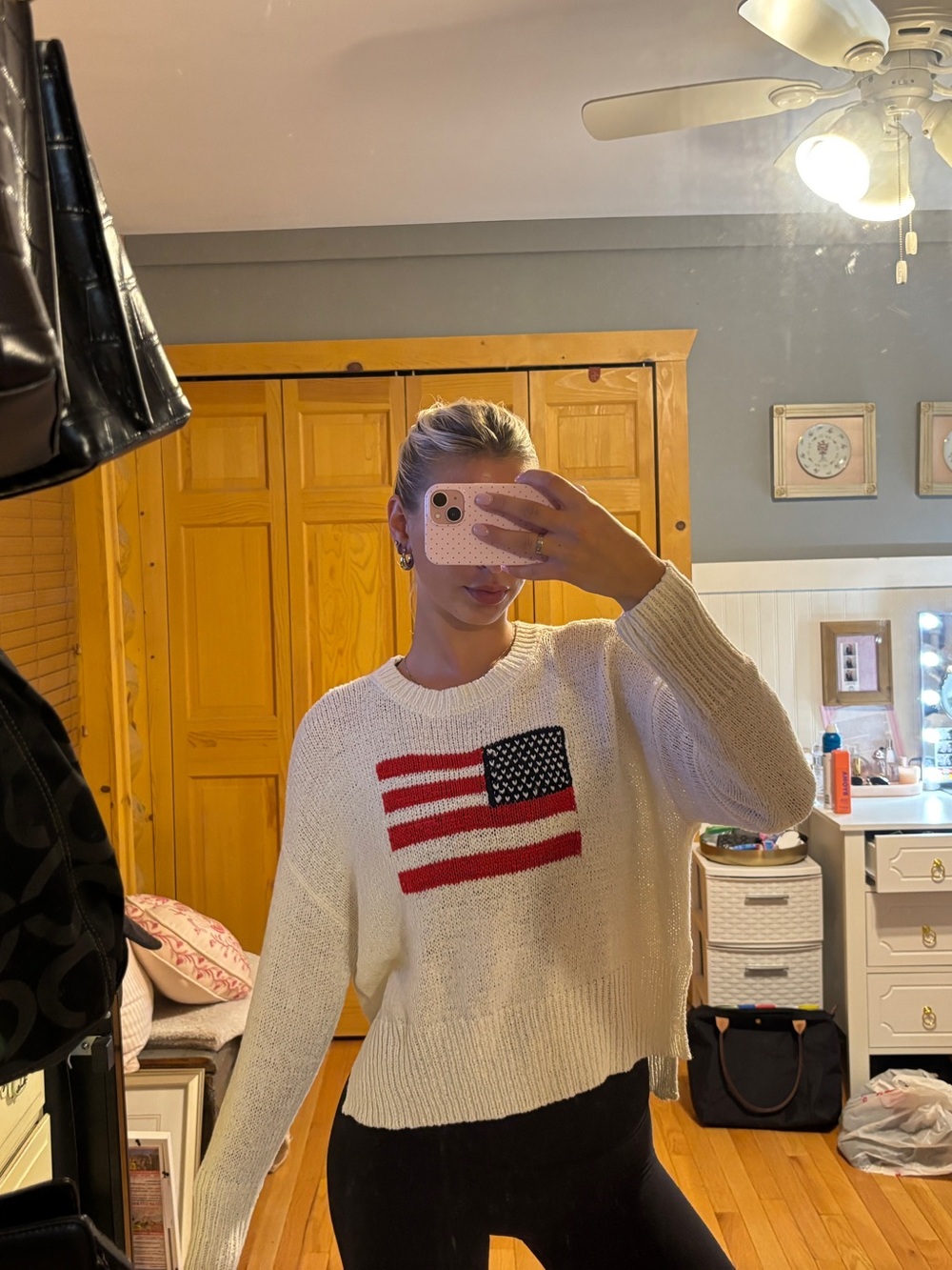moon & madison Cream Knit Sweater with Flag Motif